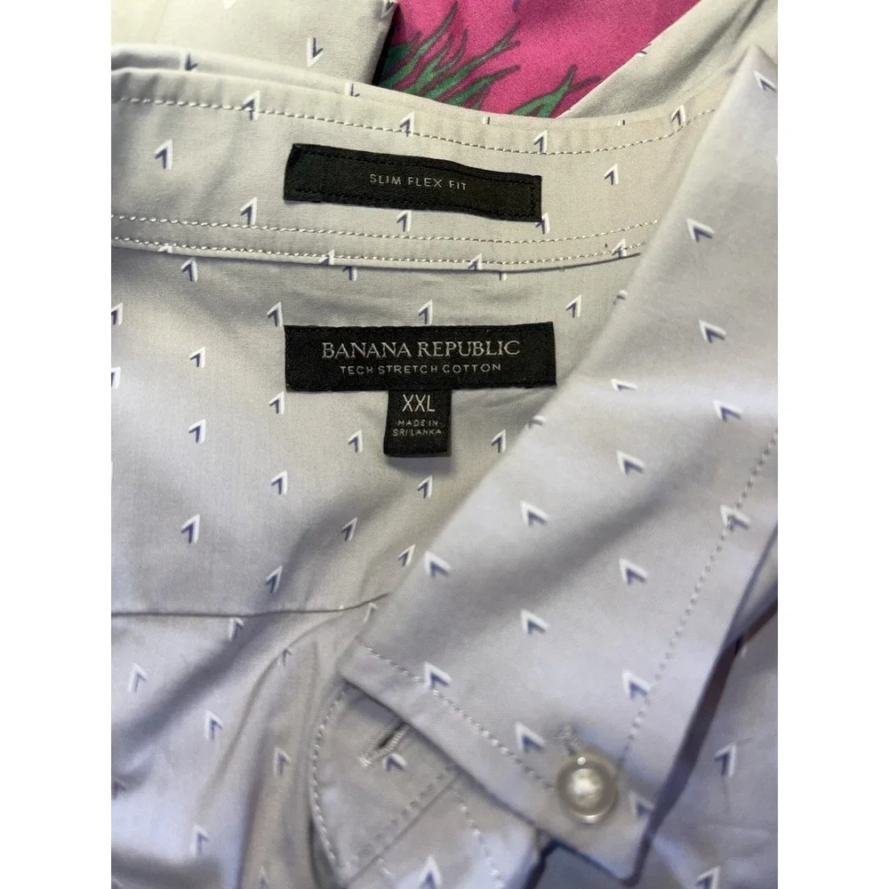 Banana Republic‎ Slim Fit Tech Stretch Cotton Mens Shirt XXL Gray Blue